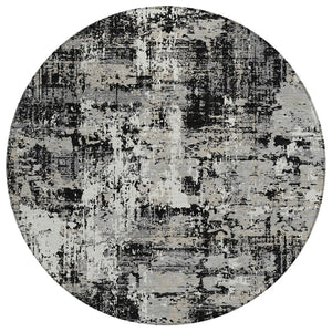 HomeRoots 5' Black and Gray Abstract Area Rug - Stylish, Washable Indoor/Outdoor Rug for Modern Spaces 8' Round 597934