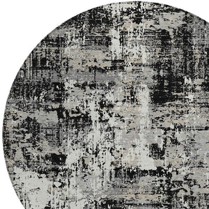 Homeroots 3' Black And Gray Abstract Washable Area Rug - Versatile Indoor Outdoor Design For Any Space 8' Round Polyester 597934