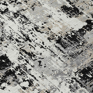 Homeroots 3' Black And Gray Abstract Washable Area Rug - Versatile Indoor Outdoor Design For Any Space 8' Round Polyester 597934