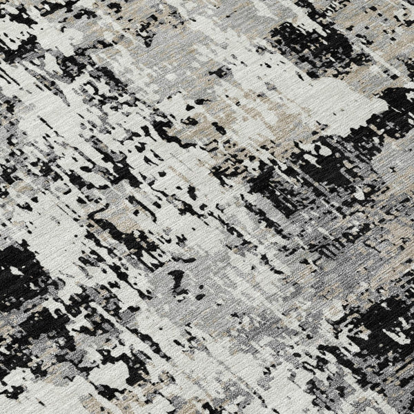 Homeroots 3' Black And Gray Abstract Washable Area Rug - Versatile Indoor Outdoor Design For Any Space 8' Round Polyester 597934