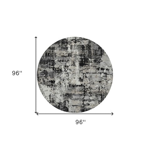 Homeroots 3' Black And Gray Abstract Washable Area Rug - Versatile Indoor Outdoor Design For Any Space 8' Round Polyester 597934