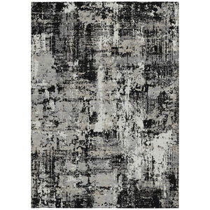 Homeroots 3' Black And Gray Abstract Washable Area Rug - Versatile Indoor Outdoor Design For Any Space 8' X 10' Polyester 597935