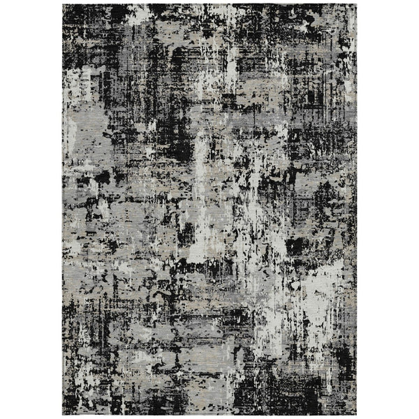 Homeroots 3' Black And Gray Abstract Washable Area Rug - Versatile Indoor Outdoor Design For Any Space 8' X 10' Polyester 597935