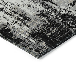 Homeroots 3' Black And Gray Abstract Washable Area Rug - Versatile Indoor Outdoor Design For Any Space 8' X 10' Polyester 597935