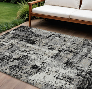 Homeroots 3' Black And Gray Abstract Washable Area Rug - Versatile Indoor Outdoor Design For Any Space 9' X 12' Polyester 597936