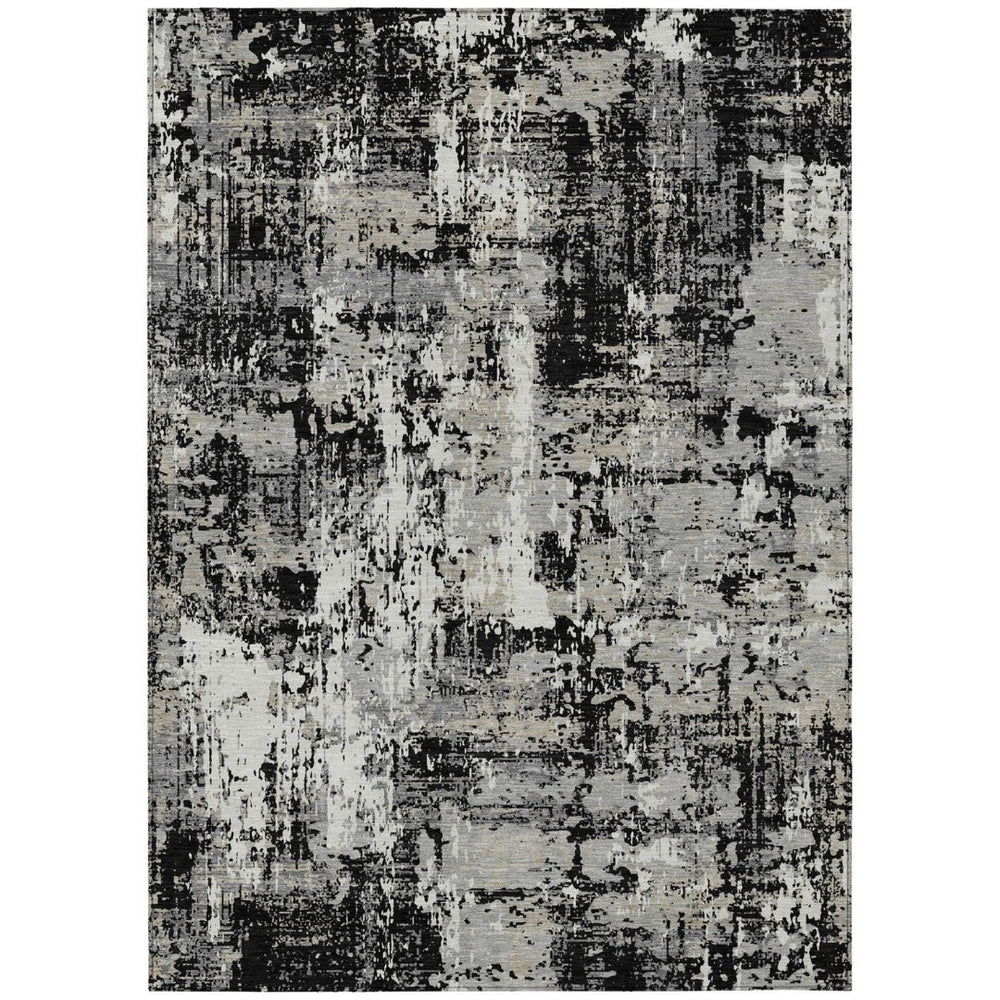 HomeRoots 9' X 12' Black and Gray Abstract Washable Area Rug – Stylish, Durable, Indoor & Outdoor Use, Easy Care! 597936