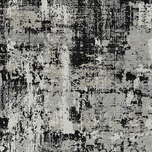 Homeroots 3' Black And Gray Abstract Washable Area Rug - Versatile Indoor Outdoor Design For Any Space 9' X 12' Polyester 597936