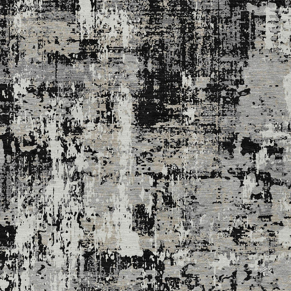 Homeroots 3' Black And Gray Abstract Washable Area Rug - Versatile Indoor Outdoor Design For Any Space 9' X 12' Polyester 597936