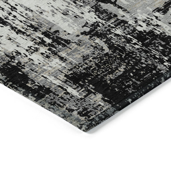 Homeroots 3' Black And Gray Abstract Washable Area Rug - Versatile Indoor Outdoor Design For Any Space 10' X 14' Polyester 597937