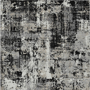 Homeroots 3' Black And Gray Abstract Washable Area Rug - Versatile Indoor Outdoor Design For Any Space 10' X 14' Polyester 597937