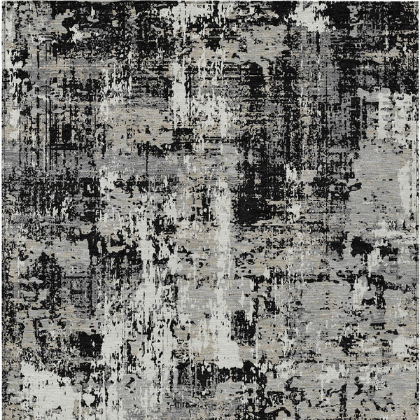 Homeroots 3' Black And Gray Abstract Washable Area Rug - Versatile Indoor Outdoor Design For Any Space 10' X 14' Polyester 597937