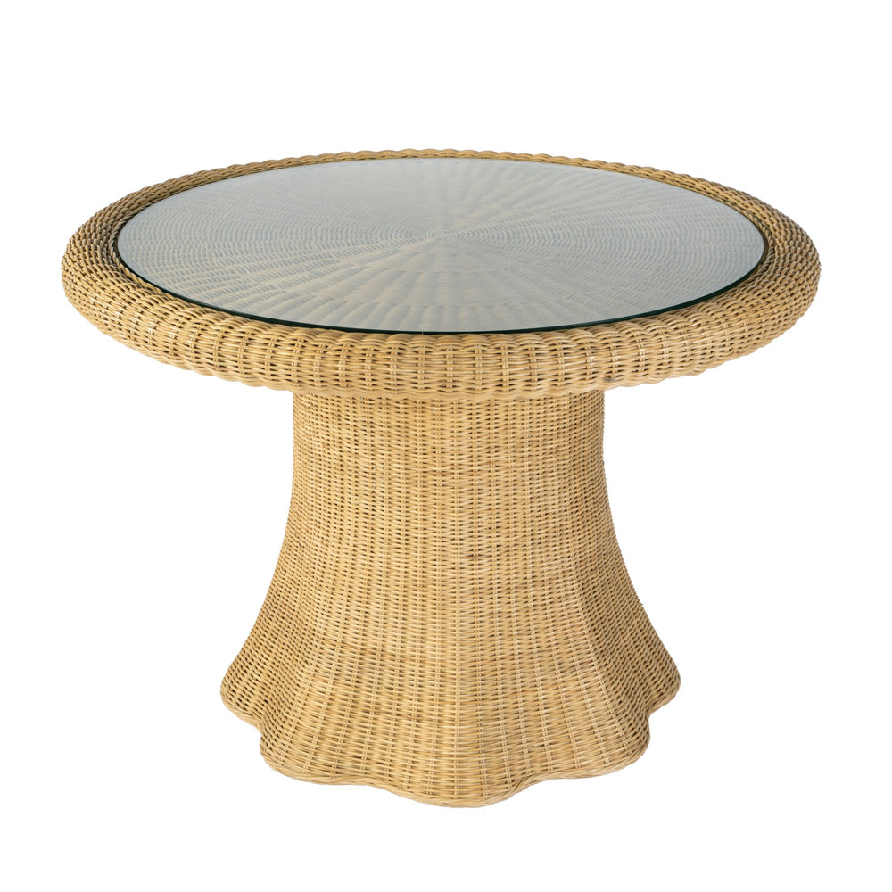 Butler Specialty Butler Flora 42" Round Rattan Dining Table With Glass Top - Coastal Charm For Stylish Spaces Natural Rattan,Misc Wood,Plywood,Clear Glass 5979404-butler