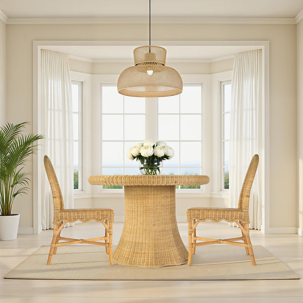 Butler Specialty Butler Flora 42" Round Rattan Dining Table With Glass Top - Coastal Charm For Stylish Spaces Natural Rattan,Misc Wood,Plywood,Clear Glass 5979404-butler