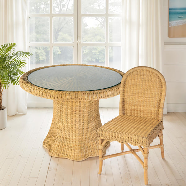 Butler Specialty Butler Flora 42" Round Rattan Dining Table With Glass Top - Coastal Charm For Stylish Spaces Natural Rattan,Misc Wood,Plywood,Clear Glass 5979404-butler