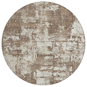 HomeRoots 5' Versatile Brown and Beige Abstract Area Rug for Indoor and Outdoor Spaces - Machine Washable & Durable 8' Round 597940