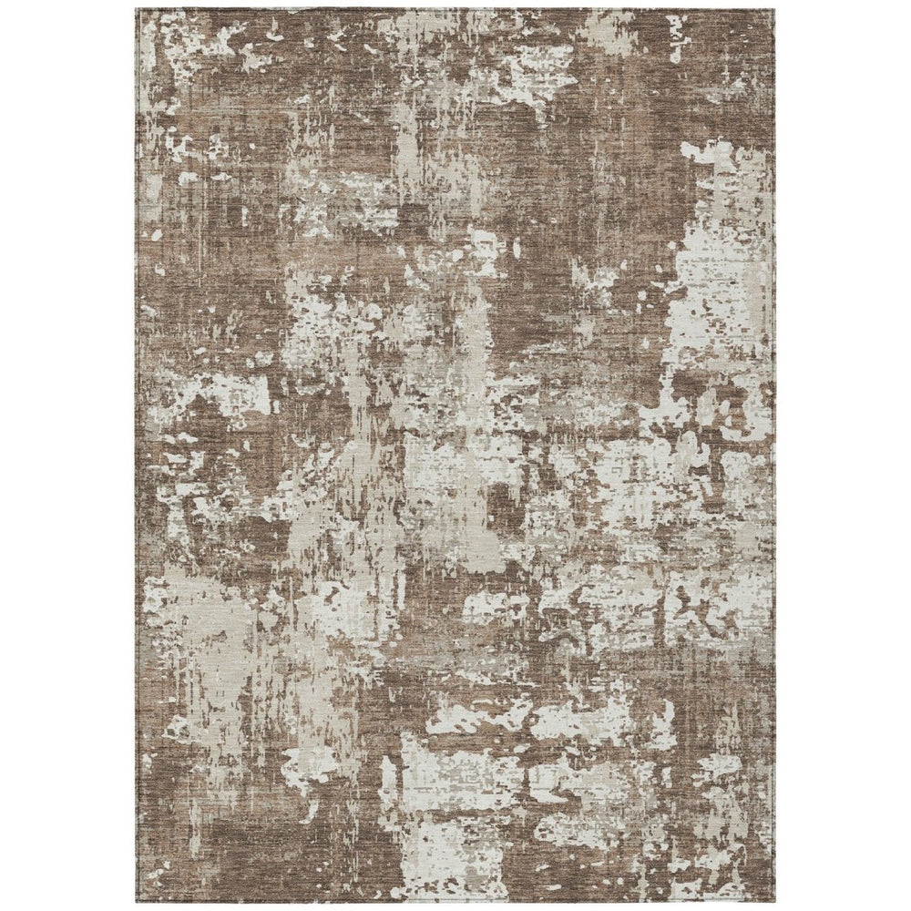 HomeRoots 9' X 12' Brown and Beige Abstract Washable Area Rug – Stylish, Durable, Indoor/Outdoor Versatility! 597942