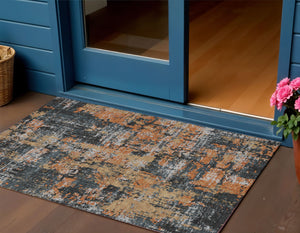 Homeroots 3' Black And Gray Abstract Washable Area Rug - Versatile Indoor Outdoor Design For Any Space 3' X 5' Polyester 597944