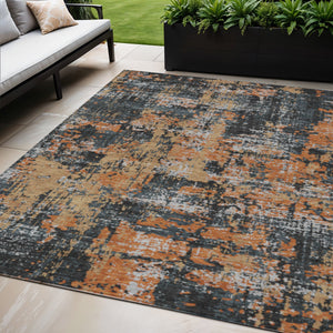 Homeroots 3' Black And Gray Abstract Washable Area Rug - Versatile Indoor Outdoor Design For Any Space 5' X 8' Polyester 597945