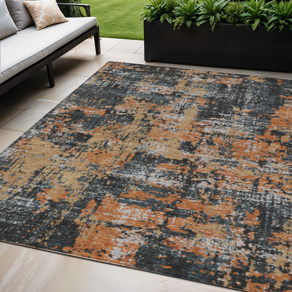 Homeroots 3' Black And Gray Abstract Washable Area Rug - Versatile Indoor Outdoor Design For Any Space 5' X 8' Polyester 597945