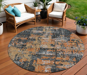 Homeroots 3' Black And Gray Abstract Washable Area Rug - Versatile Indoor Outdoor Design For Any Space 8' Round Polyester 597946