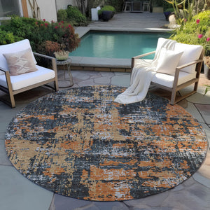Homeroots 3' Black And Gray Abstract Washable Area Rug - Versatile Indoor Outdoor Design For Any Space 8' Round Polyester 597946