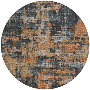 Homeroots 3' Black And Gray Abstract Washable Area Rug - Versatile Indoor Outdoor Design For Any Space 8' Round Polyester 597946