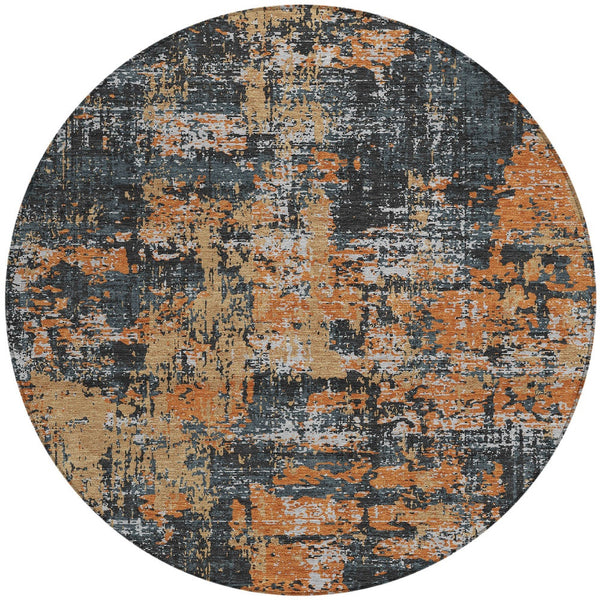 Homeroots 3' Black And Gray Abstract Washable Area Rug - Versatile Indoor Outdoor Design For Any Space 8' Round Polyester 597946