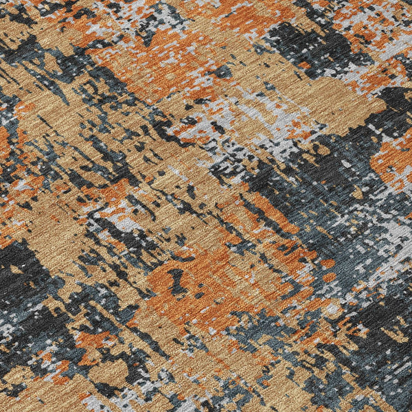 Homeroots 3' Black And Gray Abstract Washable Area Rug - Versatile Indoor Outdoor Design For Any Space 8' Round Polyester 597946