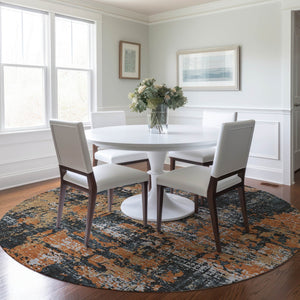 Homeroots 3' Black And Gray Abstract Washable Area Rug - Versatile Indoor Outdoor Design For Any Space 8' Round Polyester 597946