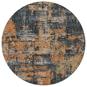 Homeroots 3' Black And Gray Abstract Washable Area Rug - Versatile Indoor Outdoor Design For Any Space 8' Round Polyester 597946