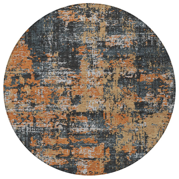 Homeroots 3' Black And Gray Abstract Washable Area Rug - Versatile Indoor Outdoor Design For Any Space 8' Round Polyester 597946