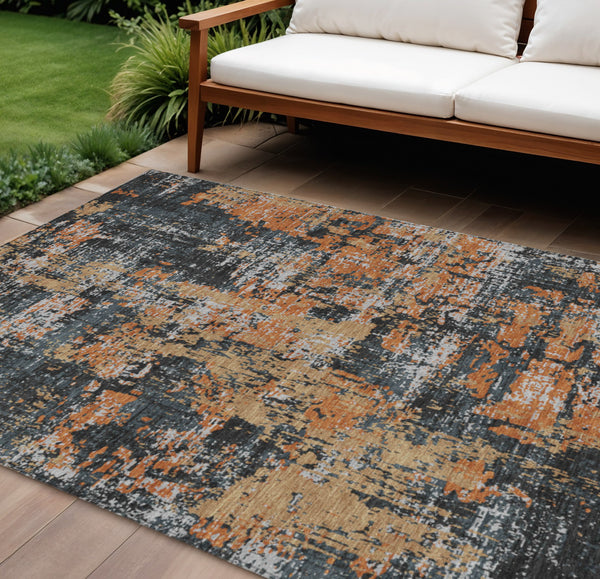Homeroots 3' Black And Gray Abstract Washable Area Rug - Versatile Indoor Outdoor Design For Any Space 8' X 10' Polyester 597947