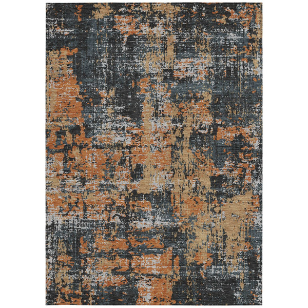 Homeroots 3' Black And Gray Abstract Washable Area Rug - Versatile Indoor Outdoor Design For Any Space 9' X 12' Polyester 597948
