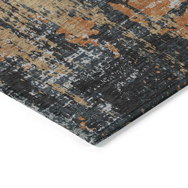 Homeroots 3' Black And Gray Abstract Washable Area Rug - Versatile Indoor Outdoor Design For Any Space 9' X 12' Polyester 597948