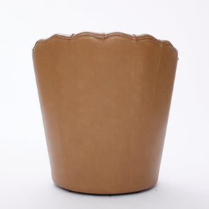 English Elm Light Brown Petal Swivel Chair — 360° Metal Base, Top-Grain Leather Wingback, Fluted Curve Accent Seat W570P375734