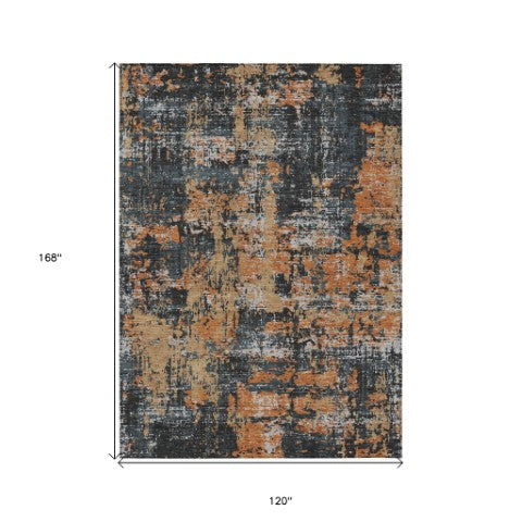 Homeroots 3' Black And Gray Abstract Washable Area Rug - Versatile Indoor Outdoor Design For Any Space 10' X 14' Polyester 597949