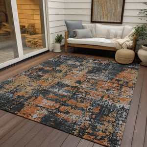 Homeroots 3' Black And Gray Abstract Washable Area Rug - Versatile Indoor Outdoor Design For Any Space 10' X 14' Polyester 597949