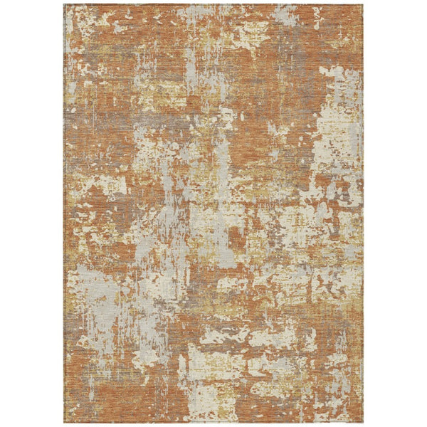 HomeRoots 5' Copper Gold and Ivory Abstract Area Rug - Modern Washable Design for Indoor and Outdoor Spaces 5' X 8' 597951