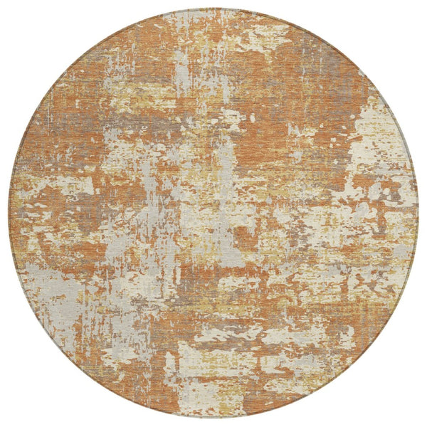 HomeRoots 5' Copper Gold and Ivory Abstract Area Rug - Modern Washable Design for Indoor and Outdoor Spaces 8' Round 597952