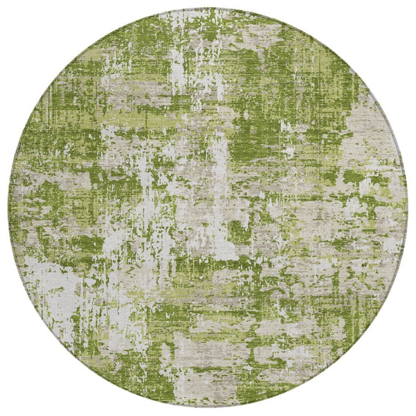HomeRoots 5' Green and Ivory Abstract Area Rug – Stylish, Washable Indoor/Outdoor Comfort for High-Traffic Spaces 8' Round 597958