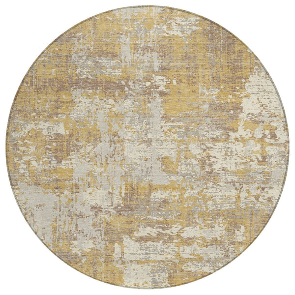 HomeRoots 5' Gold Brown and Beige Abstract Area Rug - Stylish, Washable, Indoor/Outdoor Design for Versatile Spaces 8' Round 597964