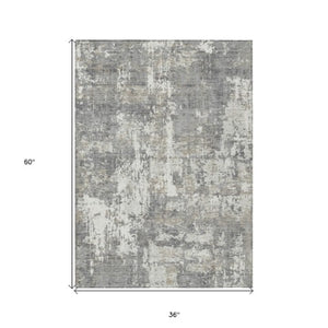 Homeroots 3' Black And Gray Abstract Washable Area Rug - Versatile Indoor Outdoor Design For Any Space 3' X 5' Polyester 597968