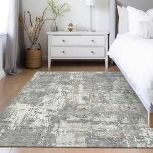 Homeroots 3' Black And Gray Abstract Washable Area Rug - Versatile Indoor Outdoor Design For Any Space 3' X 5' Polyester 597968