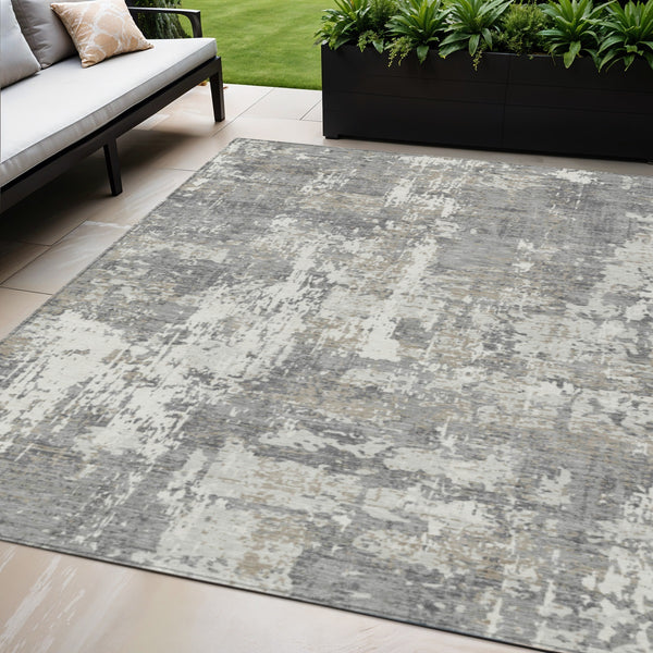 Homeroots 3' Black And Gray Abstract Washable Area Rug - Versatile Indoor Outdoor Design For Any Space 5' X 8' Polyester 597969