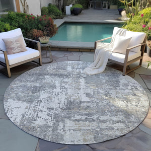Homeroots 3' Black And Gray Abstract Washable Area Rug - Versatile Indoor Outdoor Design For Any Space 8' Round Polyester 597970