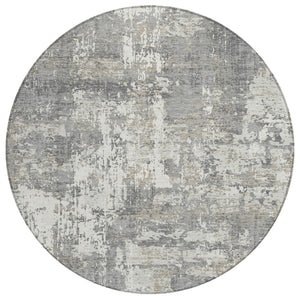 HomeRoots 5' Gray and Ivory Abstract Area Rug - Stylish, Washable, Durable Design for Indoor and Outdoor Use 8' Round 597970