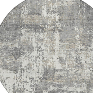 Homeroots 3' Black And Gray Abstract Washable Area Rug - Versatile Indoor Outdoor Design For Any Space 8' Round Polyester 597970