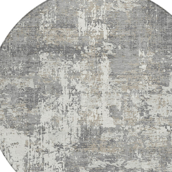 Homeroots 3' Black And Gray Abstract Washable Area Rug - Versatile Indoor Outdoor Design For Any Space 8' Round Polyester 597970