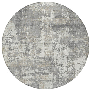 Homeroots 3' Black And Gray Abstract Washable Area Rug - Versatile Indoor Outdoor Design For Any Space 8' Round Polyester 597970
