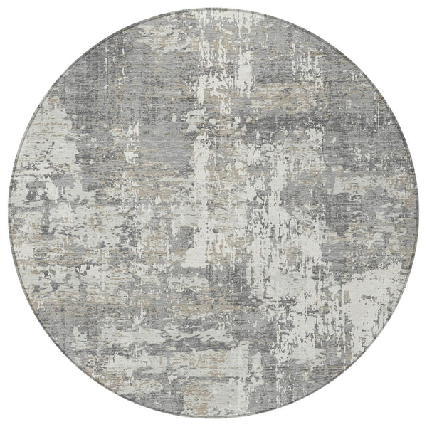 Homeroots 3' Black And Gray Abstract Washable Area Rug - Versatile Indoor Outdoor Design For Any Space 8' Round Polyester 597970
